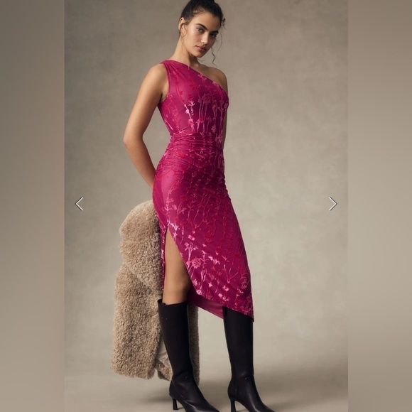 HUTCH One-Shoulder Ruched Velvet Dress XS NWOT - Picture 1 of 13